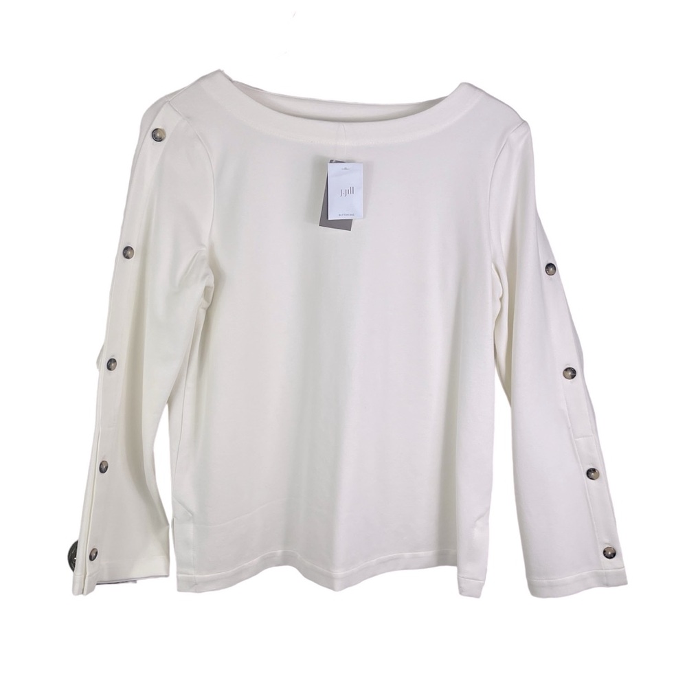NWT J. Jill Ponte Cream Stretchy Long Sleeve Pullover with Decorative Buttons